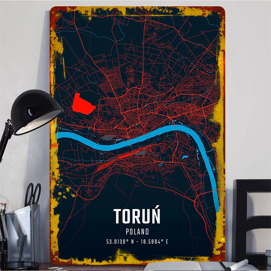 Toruń Poland City Map Metal Wall Art Modern Home Decor Living Room Study Room Decoration Souvenir