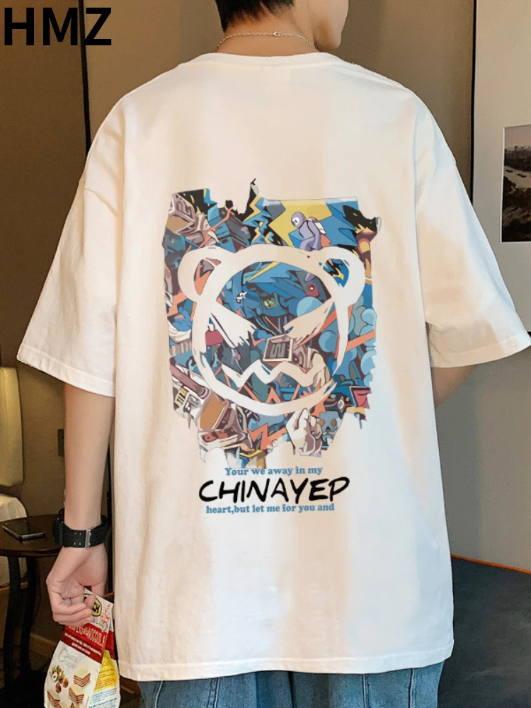 

HMZ Summer New Loose T-shirt Harajuku Cartoon Printed Men Oversize Tee Shirts Half Sleeve T-Shirts Couples Cotton Daily Tops Men