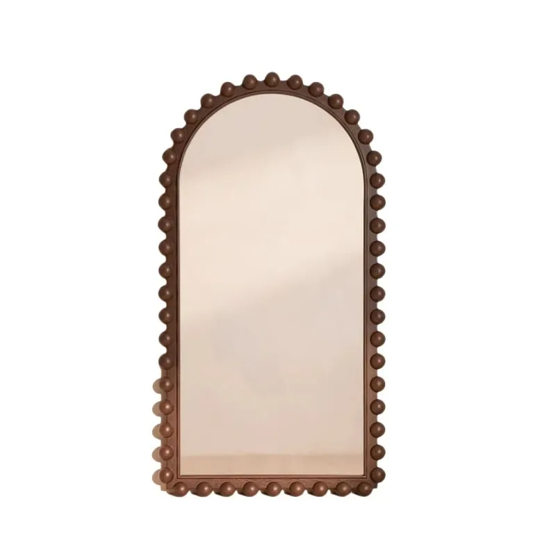 French Retro Living Room Accent Decorative Wood Frame Rectangle Floor Mirror Makeup Dressing Table Wall Mirror Set for Bathroom
