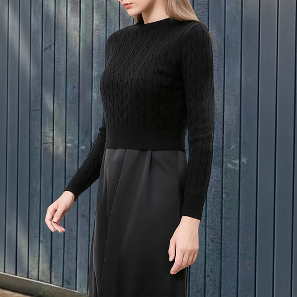 

Business Commute Style Long Sleeve Round Neck Sweater Fitted Design Straight Sleeve No Decoration Fashionable Women's Top