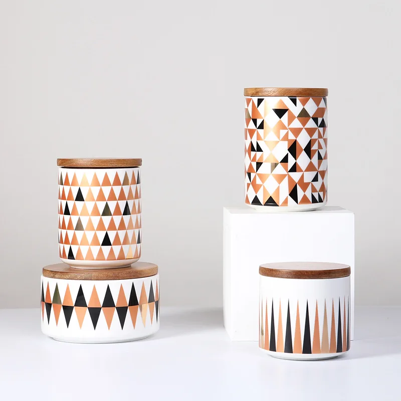 Nordic ceramic storage tank, creative geometric lattice household kitchen with lid sealed tank tableware storage tank wholesale