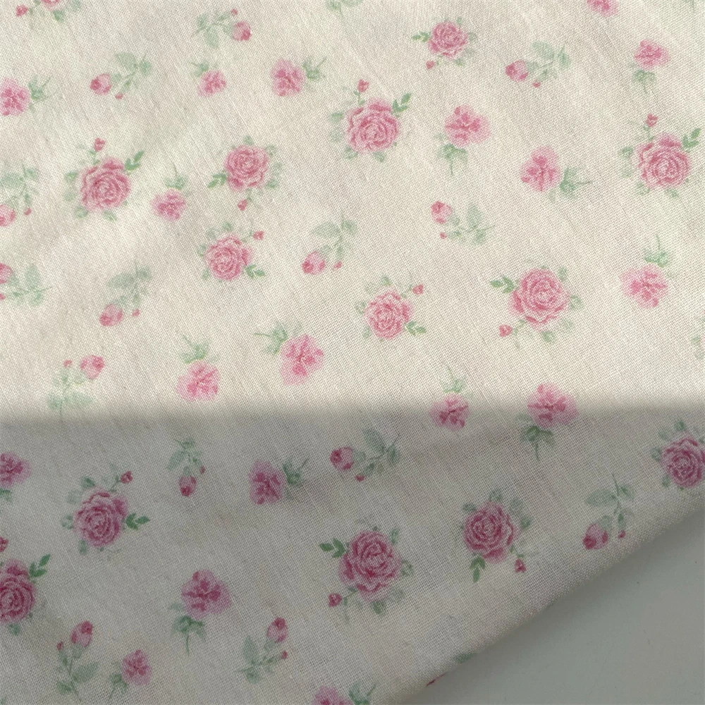 ผ้าฝ้ายผ้ากอซคู่นุ่มBreathableผิวRoseดอกไม้พิมพ์ชุดนอนสวมใส่ผ้าDIYแหวนผมผ้า