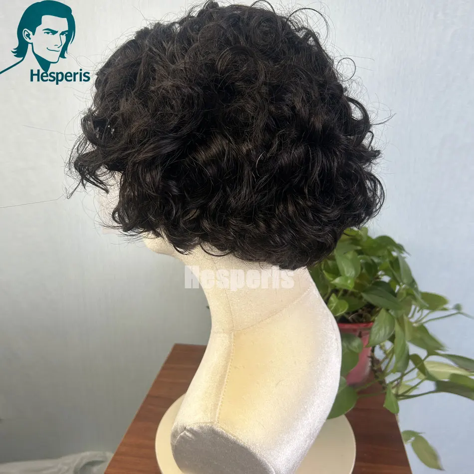 วิกผมผู้ชาย Hesperis สีธรรมชาติ ผมแท้ แบบสั้นหยิก 13x6 วิกผมลูกไม้ด้านหน้า สำหรับผู้ชายหล่อ ใส่ได้ทุกวัน ไม่ต้องใช้กาว วิกผมหยิก