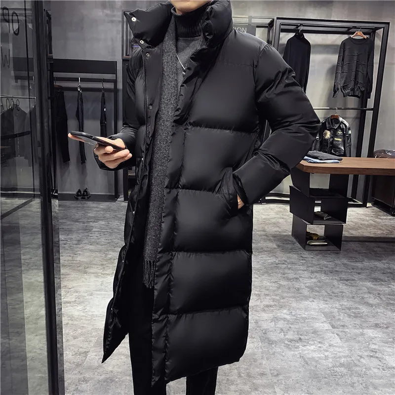 2024 New Men\'s Down Jacket Mid Length Warm Standing Collar Cotton Jacket Winter Fashion Casual Men\'s Street Clothing Size 5XL-M