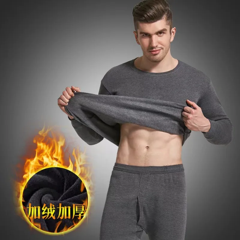 Thickened Fleece Men's Thermal Underwear Set Warm Base Layer Suit for Winter Students School Uniforms Home Comfortable Clothes