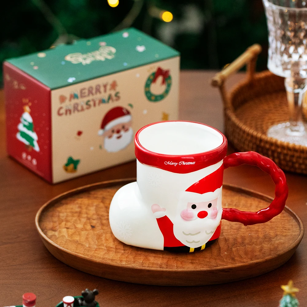 

Christmas Sock Shaped Mugs Santa Claus Ceramic Cup Water Coffee Cup Creative Drinkware Christmas GiftHot Drinks Such Milk Tea