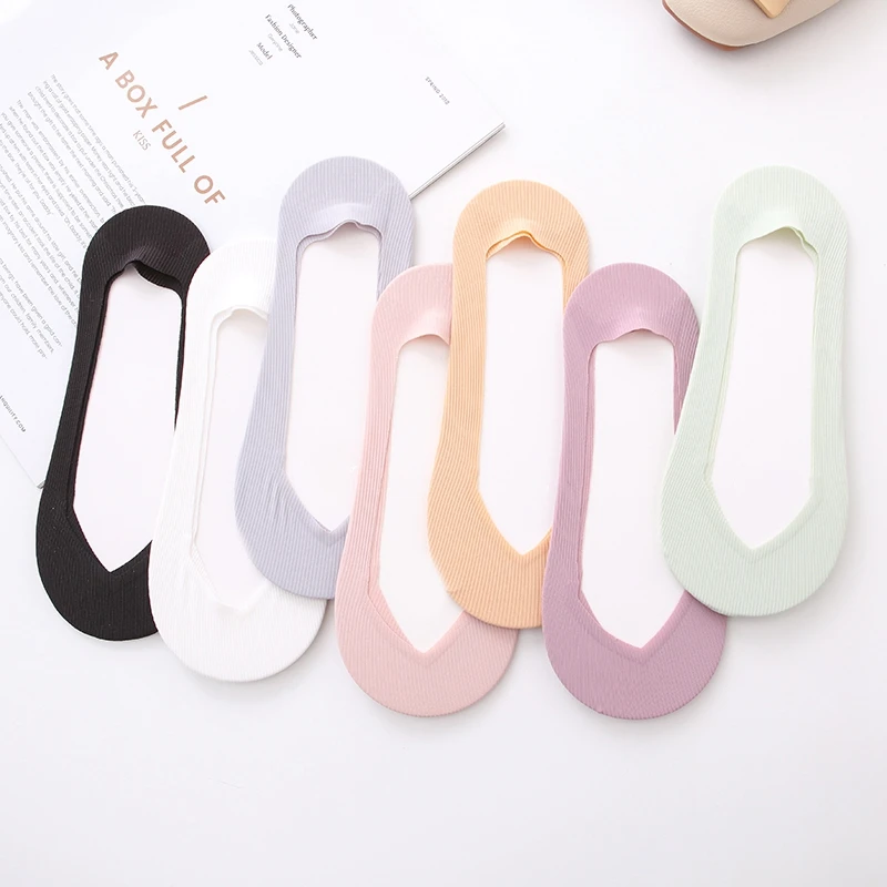 Summer  Women Invisible Socks Low Cut Thin Fashion Short Boat No Show Socks Slippers Silicone Antiskid Ice Silk Girl Sock