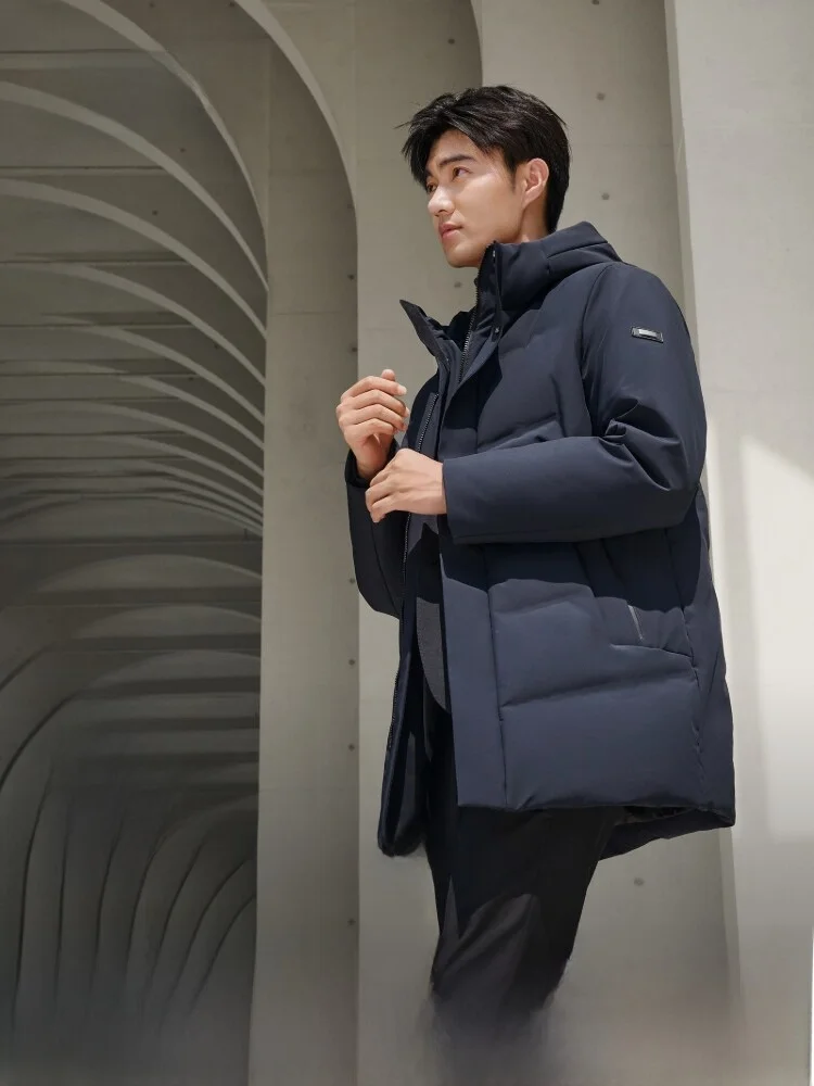 

Bosideng Men's down Jacket 90% Goose down Business Style Mid-Length Casual Wear Polyester Fiber Thickened Winter Coat