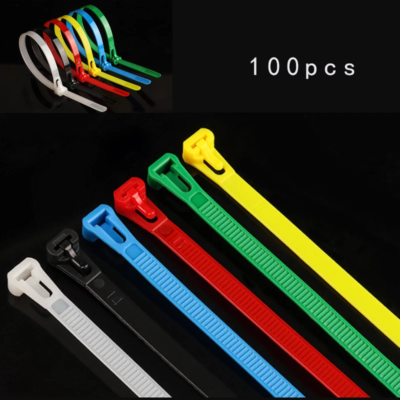 100pc Reusable Nylon Cable Ties Removable & Adjustable for Home Office Wire Management Eco-Friendly Organizer Cable Ties