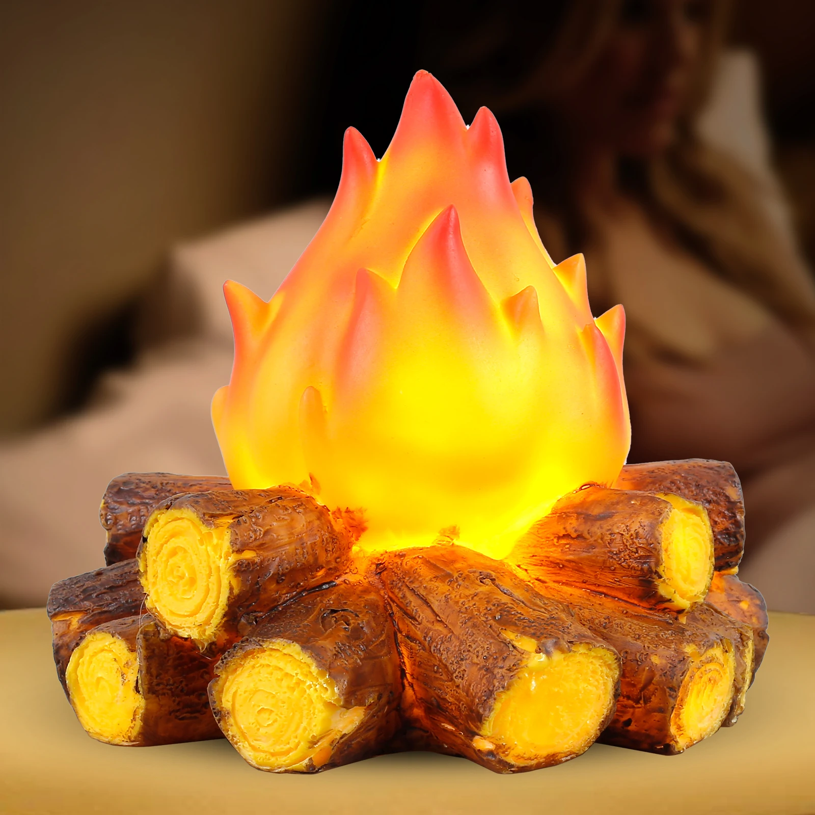 For LED Simulated Firewood Flame Lamp Christmas Halloween Outdoor Camping Decor Ornaments Artificial Campfire Lamp LED Night Lig