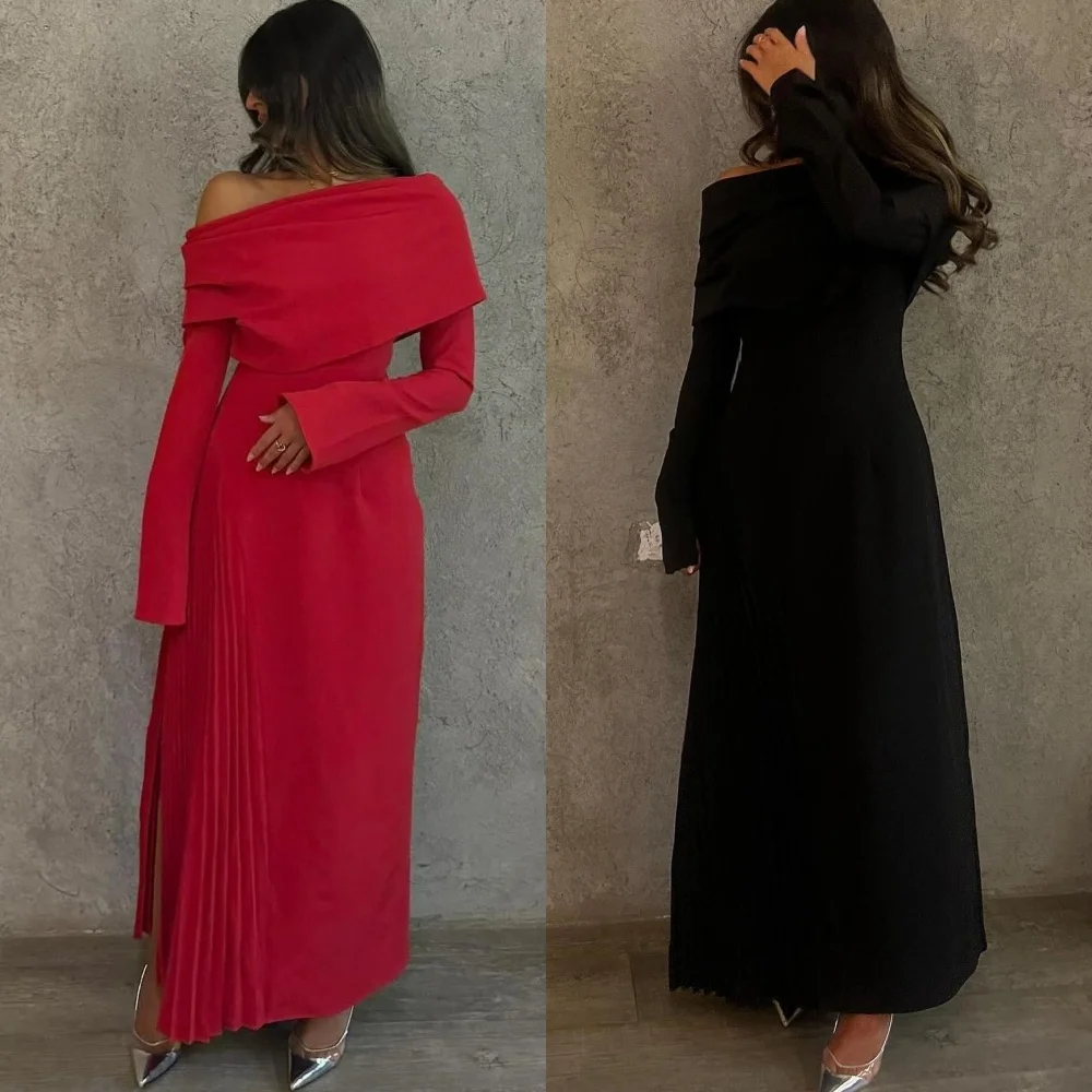 

Customized Simple Fashion Jersey Pleat Ruched Draped Straight Off-the-shoulder Midi Dresses Bespoke Occasion Dresses Casual