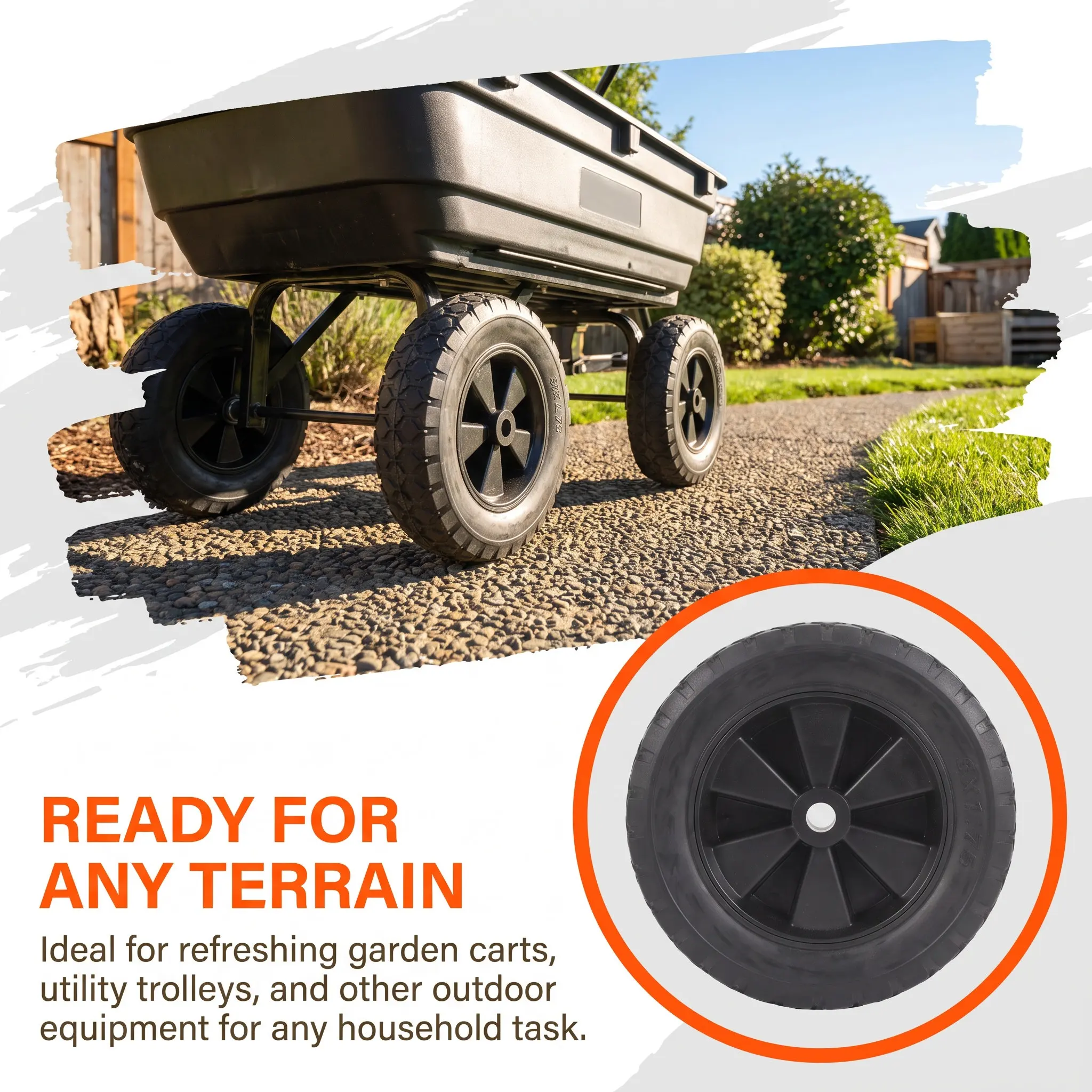 Heavy-Duty Wear-Resistant Rubber Cart Wheels for Garden Dump, Lawn Mower & Hand Truck Caster Replacement