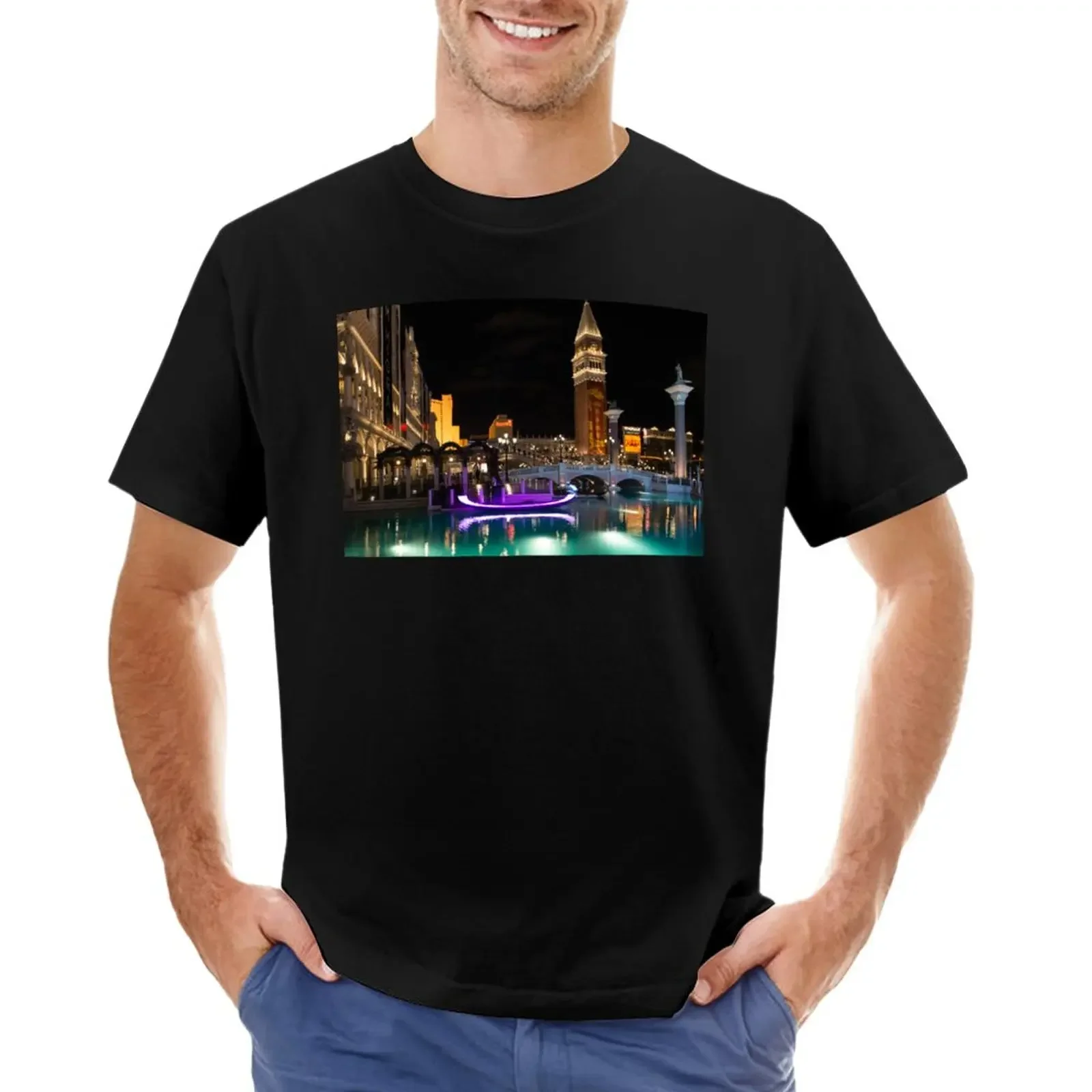 Lighting Up the Night in Neon - Colorful Canals and Gondolas at the Venetian Las Vegas T-Shirt