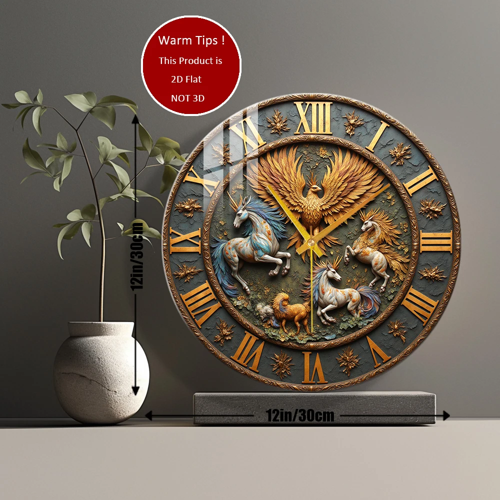 ساعة حائط من الزجاج المقسى فينيكس يونيكورنز ساعة أسطورية مناسبة لتزيين الحائط أو شاشة الطاولة في أي مكان #2