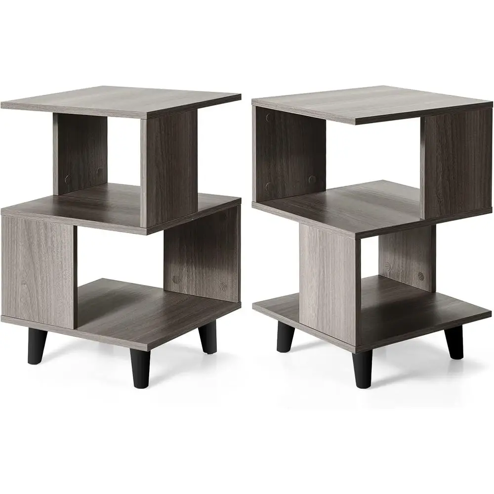 

Комплект из 2 современных серых прикроватных тумбочек с полками для хранения