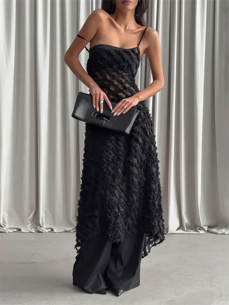 Borla moda retalhos vestido de malha feminino sem costas cintura alta magro transparente sexy vestido de espaguete feminino bodycon vestido