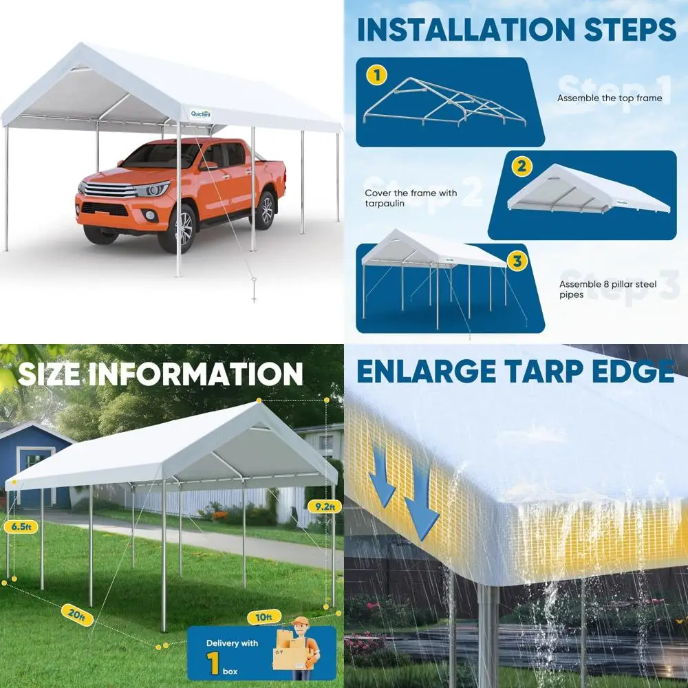 

Сверхмощный навес для автомобиля 10x20 футов, наружное укрытие, усиленная структура для автомобилей, лодок и использования в гараже с функцией подвешивания