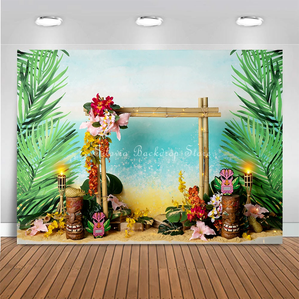 Ohana Summer Seaside Photo Background for Children Birthday Cake Smash Photography Backdrop Tropical Beach Photo Studio Props