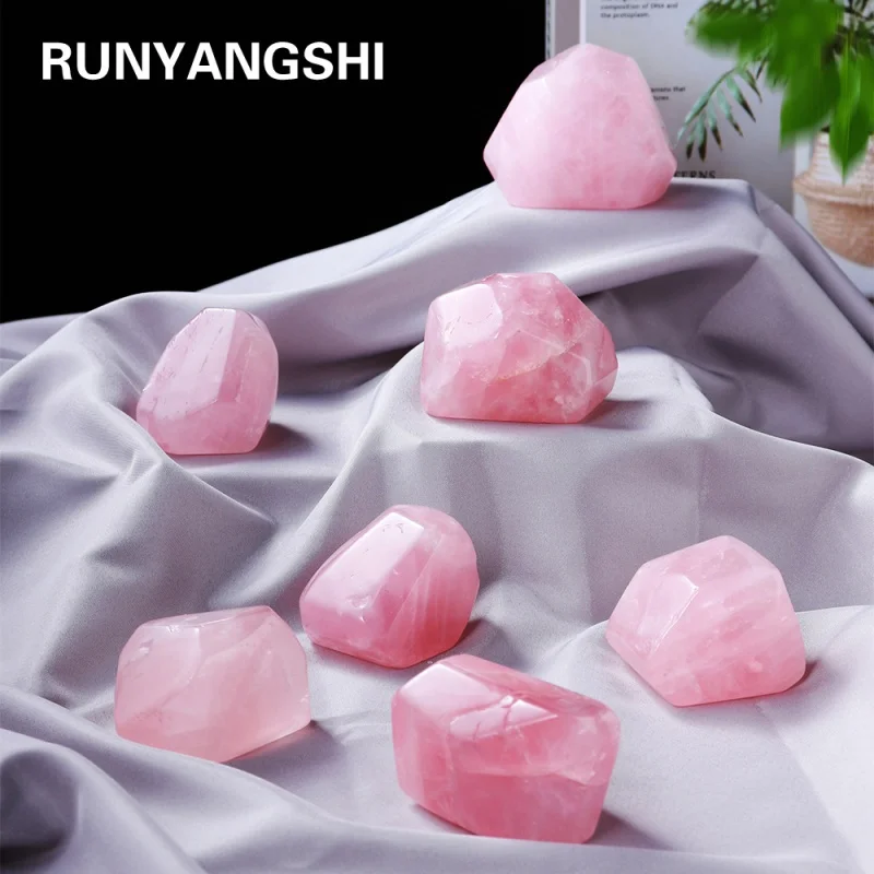 Natural Pink Crystal Hibiscus Stone, Rounded Geometric Polyhedron, Love Crystal, Aquascape Raw Stone, Large Pellet