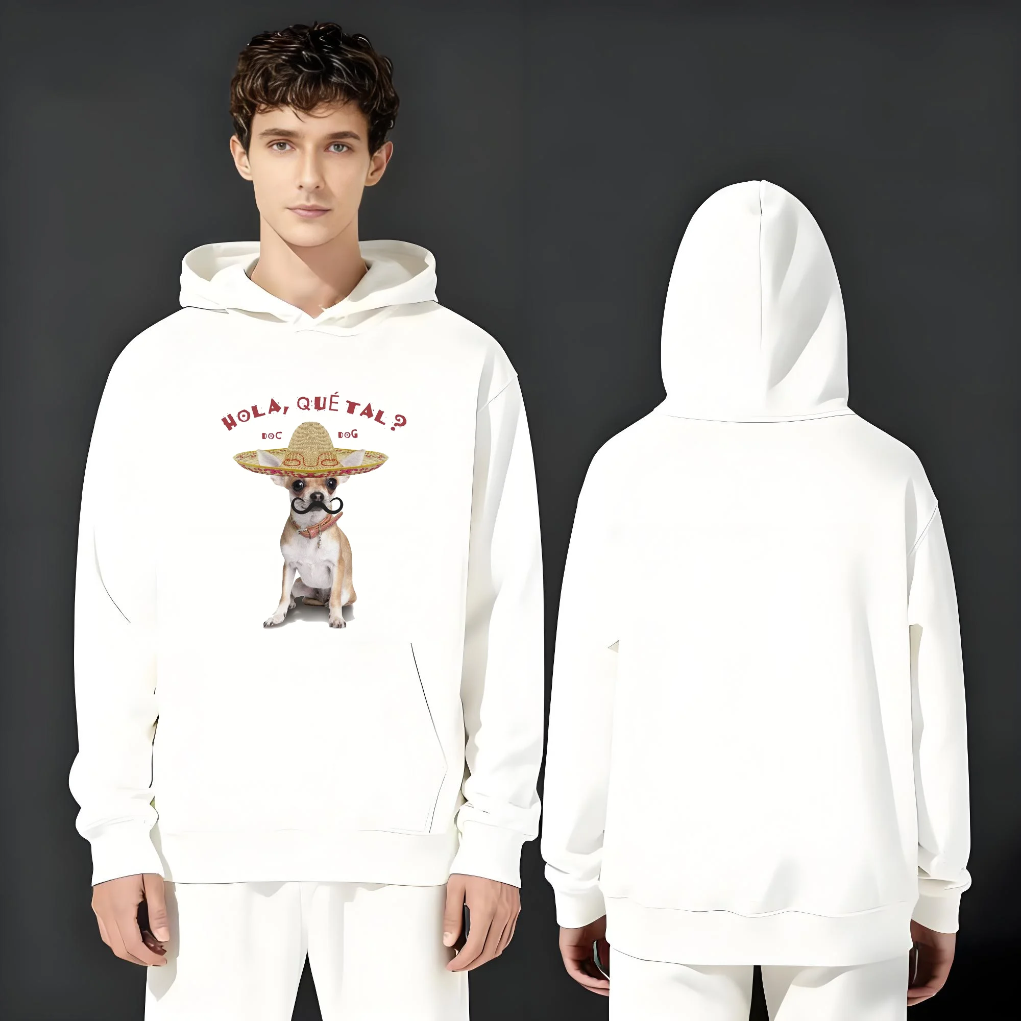 

Повседневная модная толстовка с капюшоном весом 330 г подходит как для мужчин, так и женщинам, с буквами и модными принтами щенков.