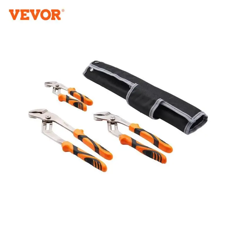 VEVOR Groove Joint Pliers Set 3-Piece 12/10/8 inch Heat-Treated High Carbon Steel Water Pump Pliers Button Quick Adjustable