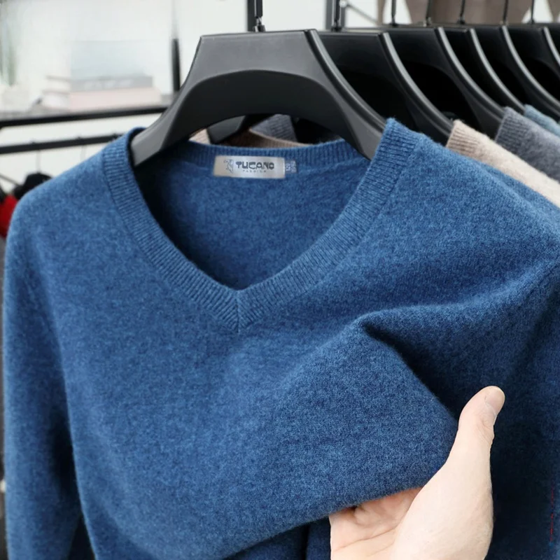 

Мужской шерстяной свитер TUCANO с V-образным вырезом, вязаный, теплый, для среднего возраста, осенне-зимняя коллекция