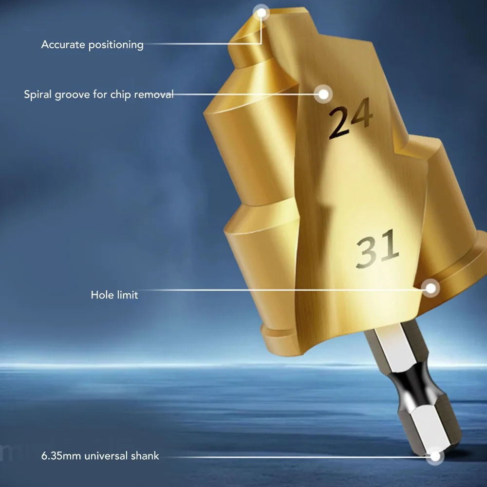 3pcs 1/4in Hex Shank PPR Pipe Expander Stepped Design Puncher Opener Heavy Duty Reaming Tool Limit Rotating Flute