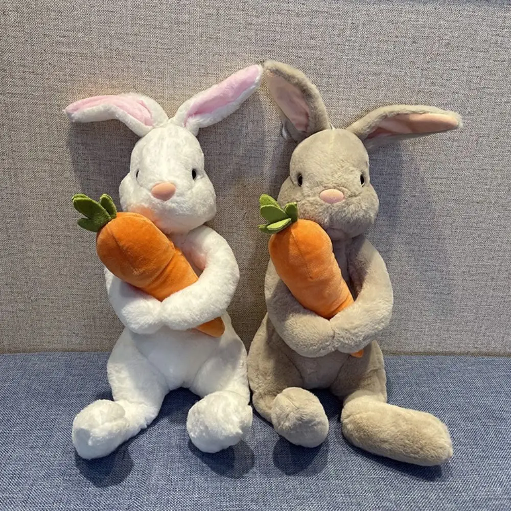 Cute White Grey Sitting Bunny Hugging Carrot Simulated Rabbit Doll Gifts For Kids Birthday Gift Easter Party Decor