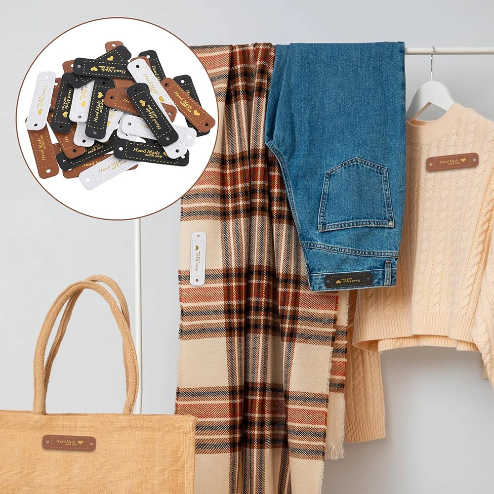 30 قطعة العلامات اليدوية العلامات الجلدية لعناصر الكروشيه المصنوعة من علامة الحب بولي Leather تسميات الجلود العناصر اليدوية علامة الكروشيه للخياطة