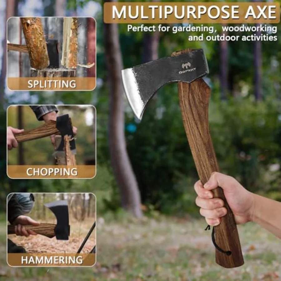 15.7" Hatchet, Camping Hatchet, Hand-Forged Axe with Sheath for Wood Chopping, Splitting, and Carving, Bushcraft Axe with Beech - view 5