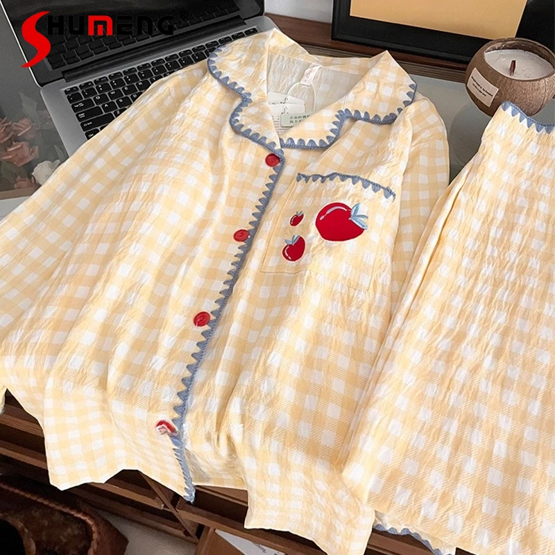 

Женская пижама в стиле Лолиты в японском стиле, весенне-осенняя домашняя одежда из чистого хлопка с накладкой на грудь, женский милый комплект для сна с длинными рукавами