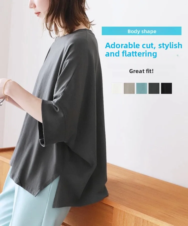 Loose Oversized Cotton T-irt Women's Lazy Sle Casual Splitting Top Korean Sle round Ne Seven Sve Summer irt