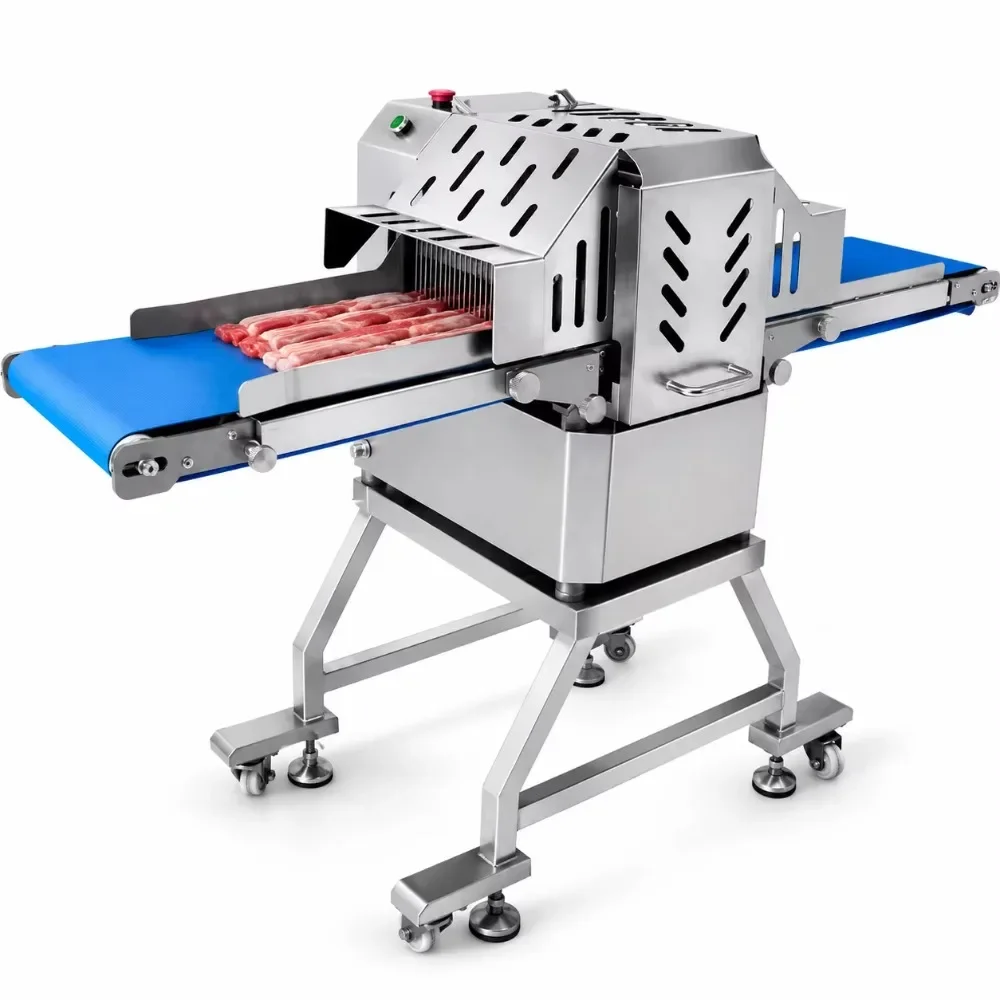 Commercial Electric Frozen Meat Strip Slicer Cutter Machine, Adjustable Thickness for Beef Jerky Pork Chicken Breast