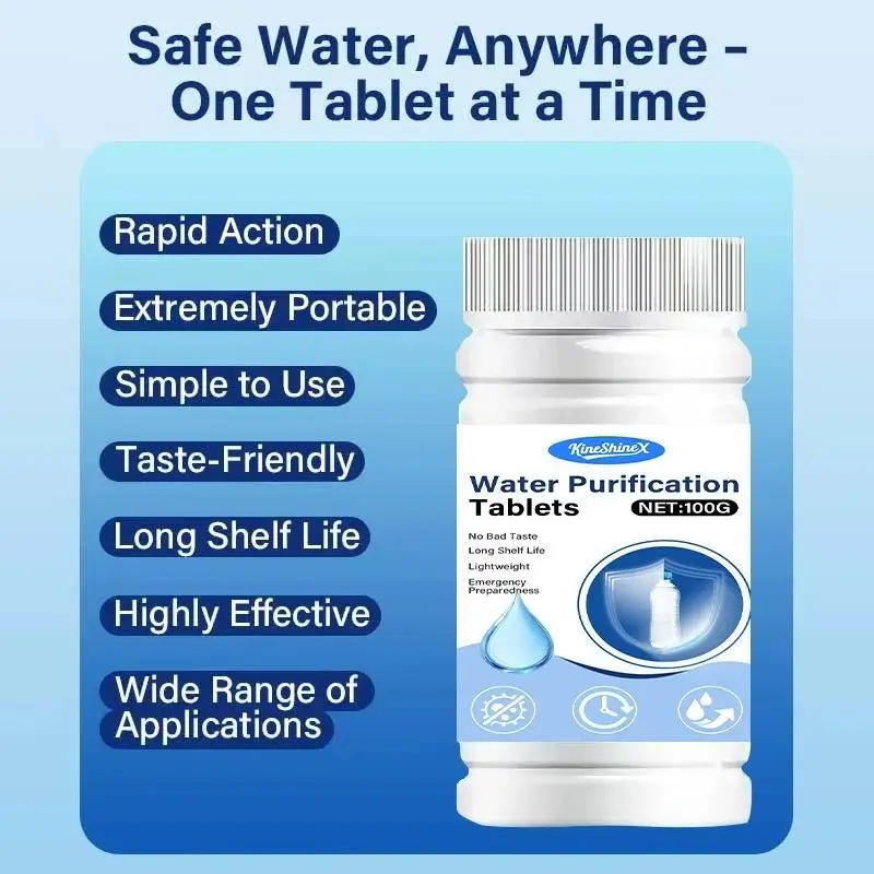 1 Bottle Safe Water Purification Tablets Fast Dissolving Drinking Water Cleaner for Outdoor Hiking Camping Trips