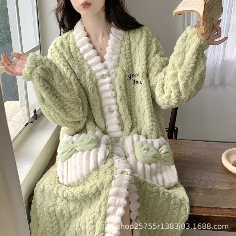 Nightgown Winter Women's Clothing Thickened Padded Home Loose Cozy Simple Affordable Soft Elegant High-quality Casual Warm Sweet