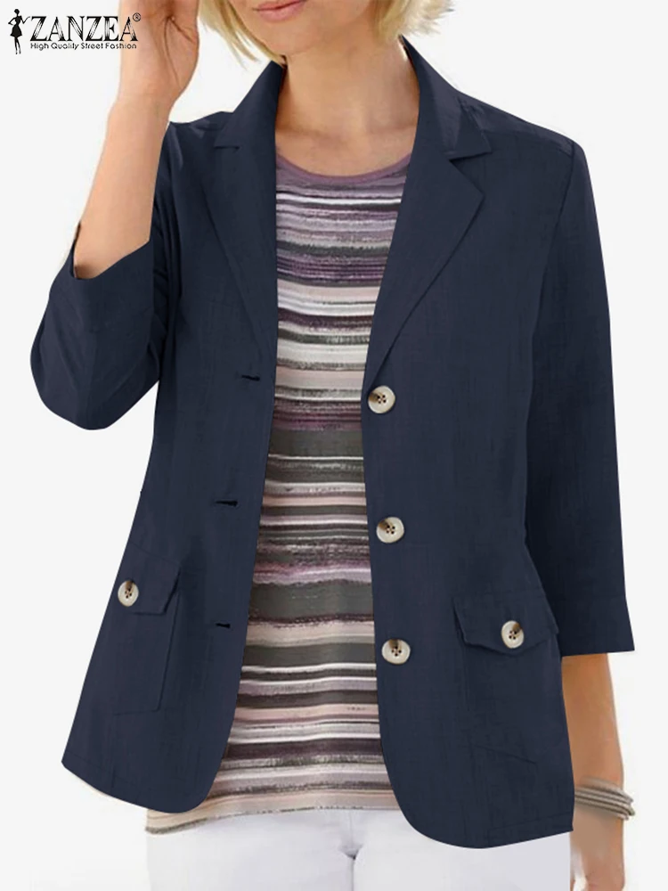 Mode Herfst Vrouwen Blazer ZANZEASpring Lange Mouw Revers Hals Kantoor Uitloper Knoppen Down Jassen Elegante Effen OL Werkpakken