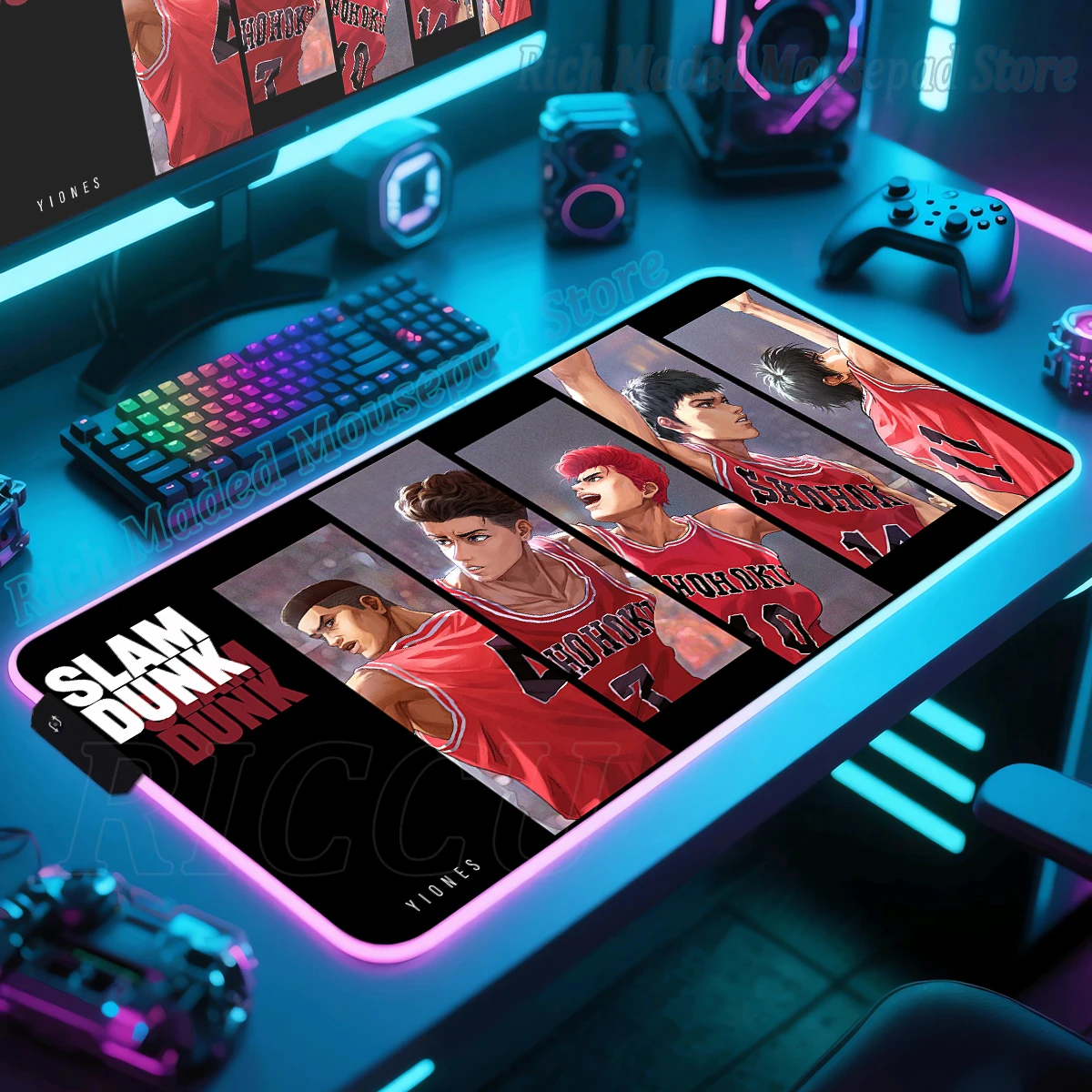 

LED Anime Mousepad RGB Slam Dunk Desk Mat Mouse Pad Gamer Large Pc Keyboard Mat Gaming Accessories Xxl E-Sports Computer Deskpad