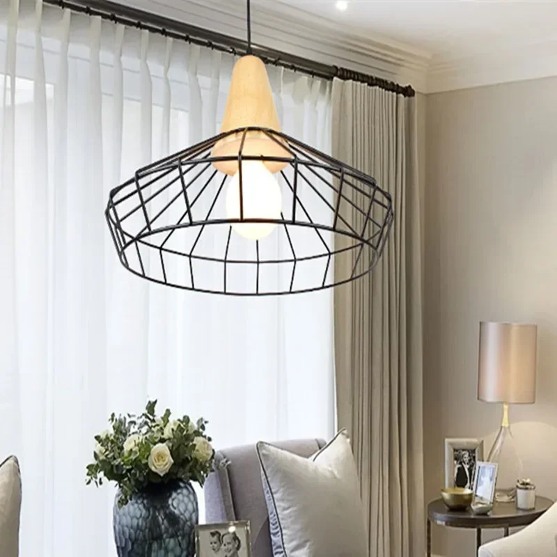 

Loft Hanging lamp Wood Pendant light Retro iron cage lampshade pendant bar coffee dining room LED lighting fixtures