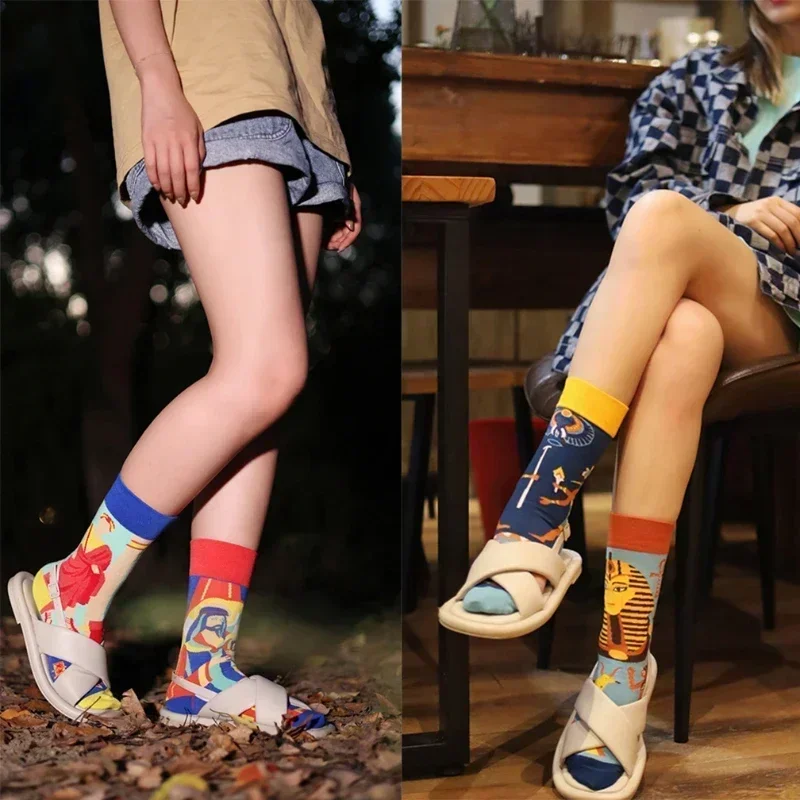 Original Design AB Mandarin Duck Asymmetric Socks Ins Street Cartoon Creative Animal and Plant Fruit Fashion Sports Cotton Socks