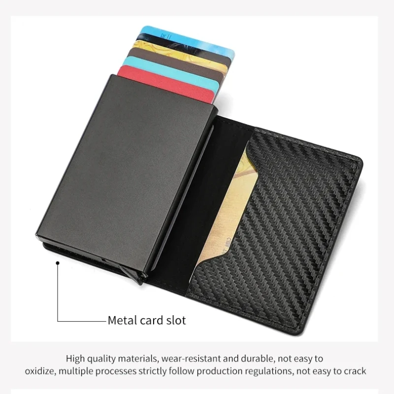 Carbon Fiber Credit Card Holder Wallet Men Rfid Smart Meral Thin Slim Pop Up Minimalist Wallet Small Black Purse Metal Wallet