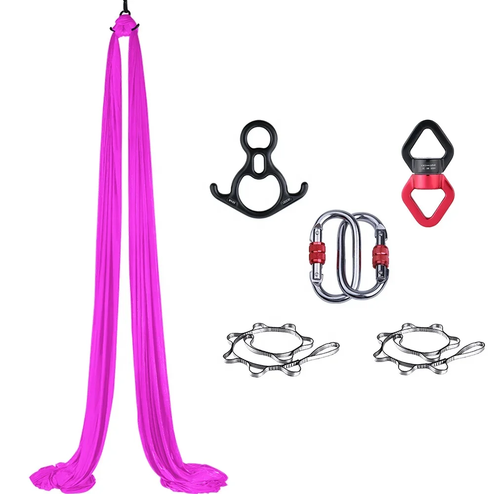 High-quality professional aerial silk equipment medium elastic aerial yoga swing hammock indoor and outdoor (rose red)