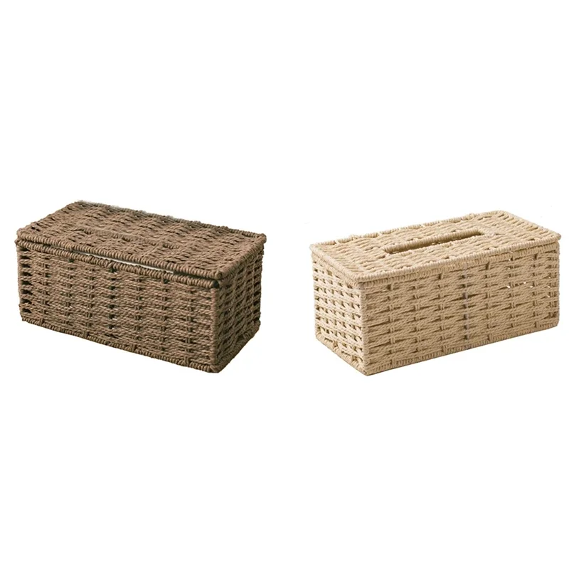 Rattan Tissue Box Vintage Napkin Holder Case Clutter Storage Container Cover Living Room Desk Decoration