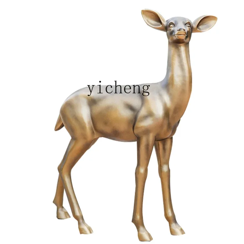 

ZZ Zf Imitation Copper Deer Sculpture Outdoor Garden Landscape Decoration Frp Sika Deer Big Decorations