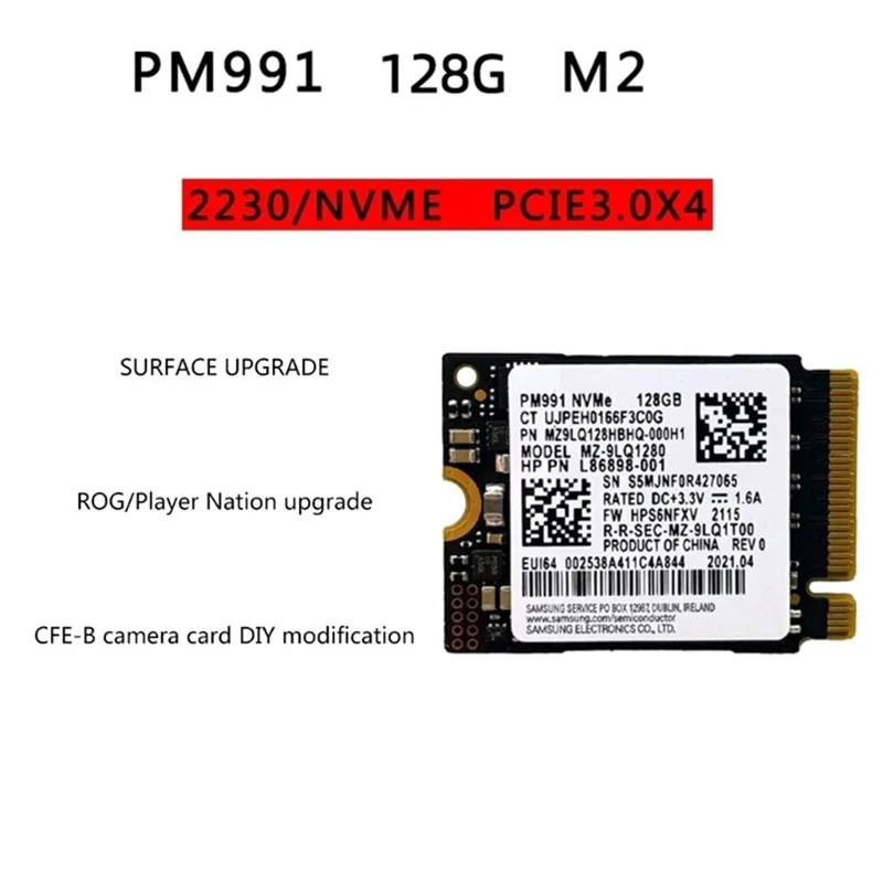 

PM991 128G 2230 PCIE3.0 NVME SSD High Speed Data Transfer For Laptop Tablets Storage Hard Disk Card Durable Easy Install