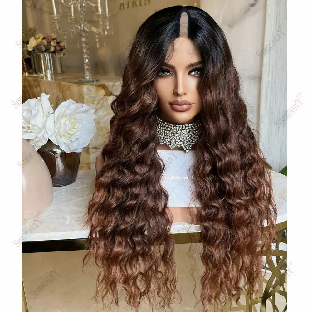 30 Zoll Lose Tiefe Wellen Glueless 1x4 U/V Teilperücken Ombre Schokoladenbraun Remy Echthaar Einfach zu Tragen Vollmaschinell Gefertigt für Frauen – Detail 3