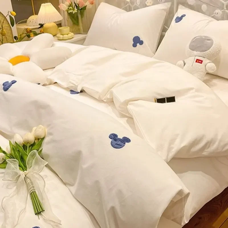 

100% Cotton White Bedding Set Washed Cotton Duvet Cover Flat Sheet Pillowcase Soft Comforter Cover Boy Girl Home Textiles