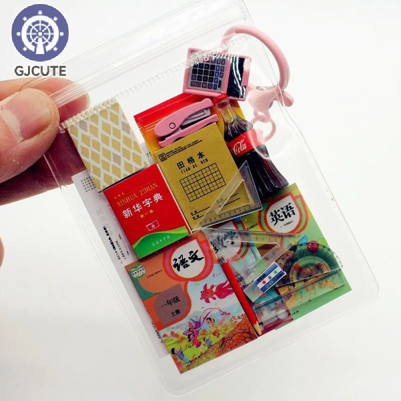 Miniature Dollhouse Books Stationery Set For Children Model For Doll Accessories Mini Simulation Keychain Bag Charm