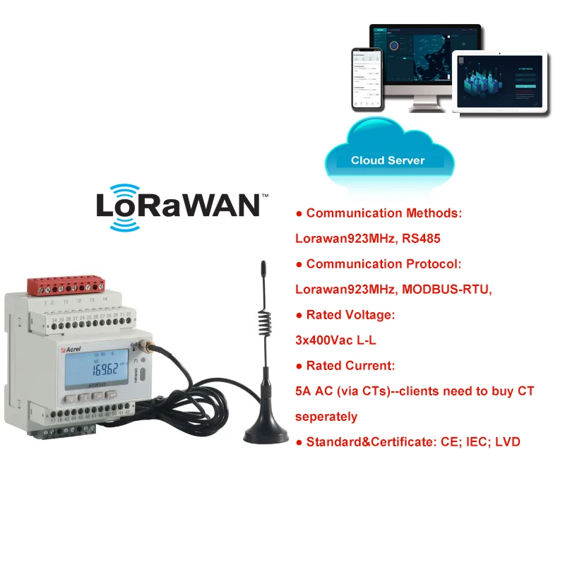 

Cheap Three Phase Four Wire Lorawan AU923Mhz Directional Din Rail Kwh Energy Meter