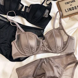 New Summer Lace Thin Cup Women Underwear Sexy Front Buckle Push Up Bra Set Adjustable Strap Brassiere Beautiful Back Lingerie