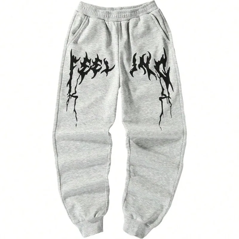 

Мужские спортивные штаны с эластичной резинкой на талии и принтом, зауженные спортивные штаны с наклонными карманами, повседневные удобные спортивные уличные брюки